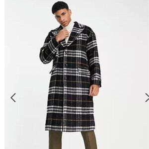 Gianni Feraud Oversized Black Plaid Checked Overcoat